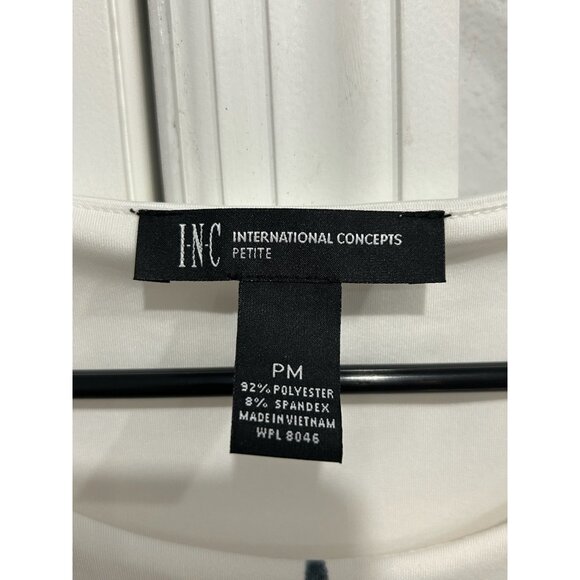 INC International Concepts Petite White Dress Black Feather Design SZ PM - Picture 5 of 8